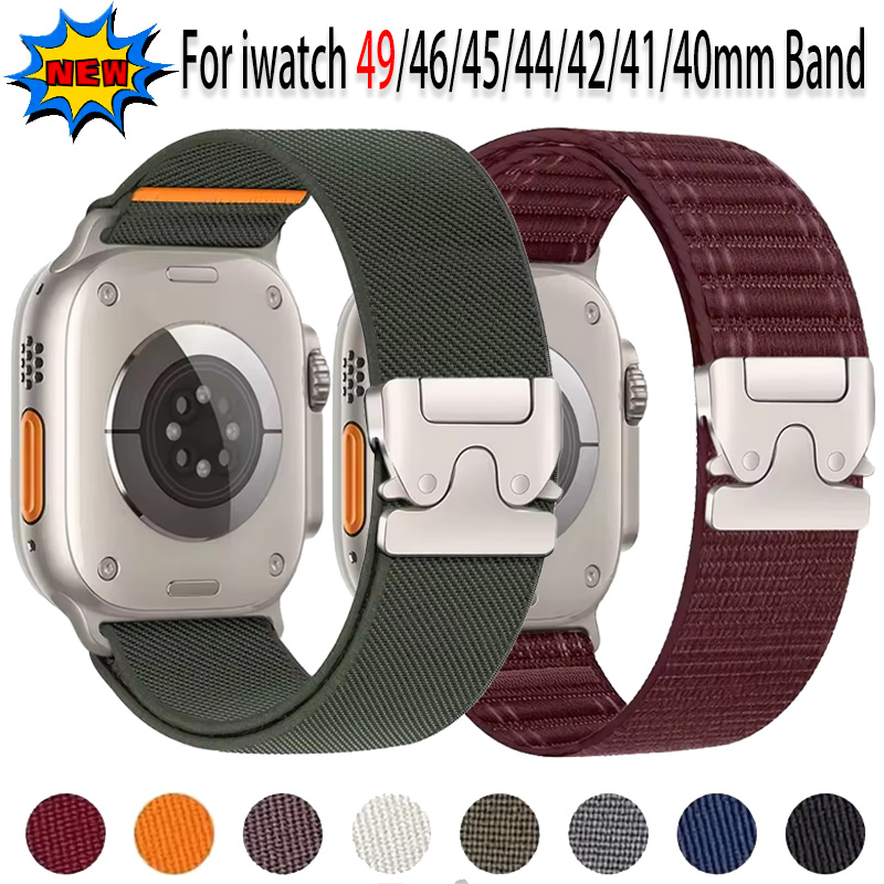 Parachute Strap Elastic - Apple Watch Ultra 4/3/2 49mm、12、11、10、46mm、42mm、パラシュートバックル付きナイロン製伸縮バンド、iWatch 9、8、7、6、SE、45/41mm、40/44mm対応。