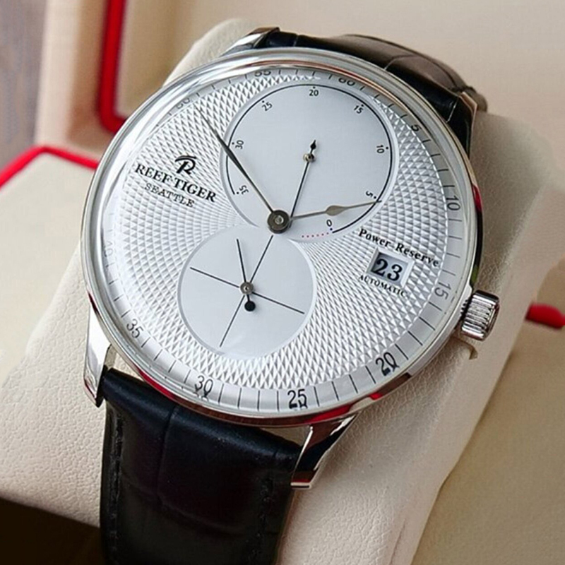 Seiko Watch Presage - 防水機械式メンズ腕時計、日付とパワーリザーブ表示付き、ステンレススチールケース、サファイアクリスタル、42mm大型文字盤