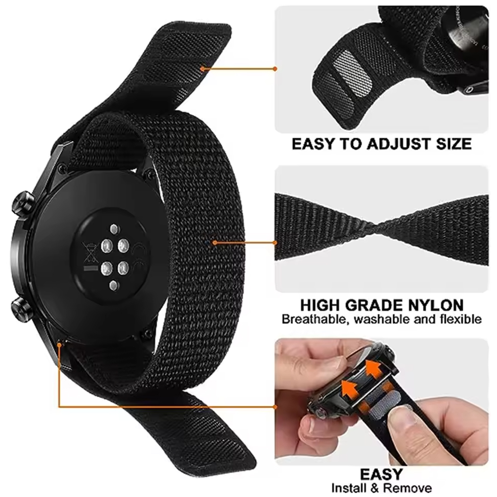 26mm幅の22mmフック＆ループ式ナイロン製腕時計バンド。 - Sport Loop Velcro のレビューと価格